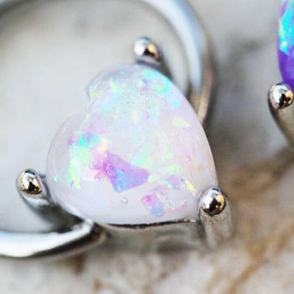 Stainless Steel Synthetic Opal Heart Snap-in Captive Bead Ring / Septum Ring Septum Ring Impulse Piercings White