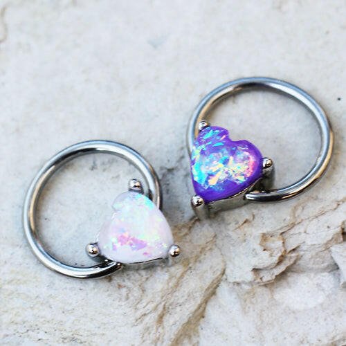 Stainless Steel Synthetic Opal Heart Snap-in Captive Bead Ring / Septum Ring Septum Ring Impulse Piercings