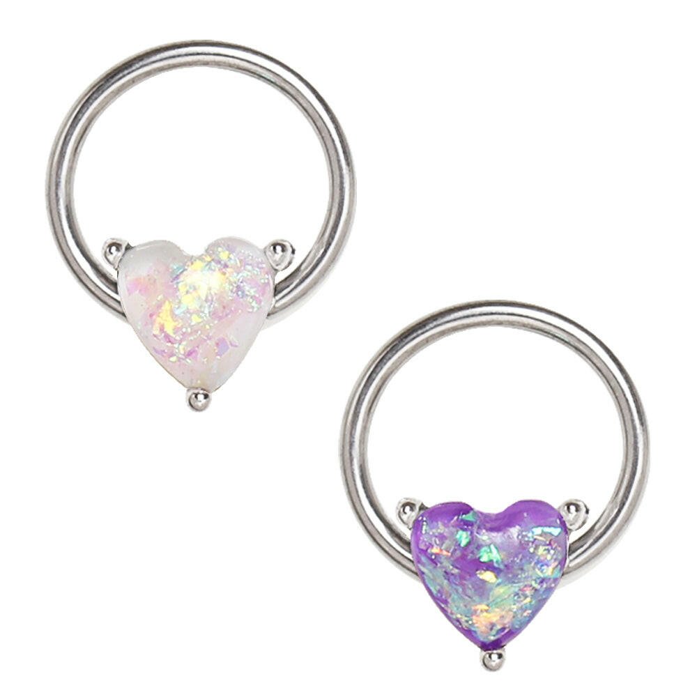 Stainless Steel Synthetic Opal Heart Snap-in Captive Bead Ring / Septum Ring Septum Ring 