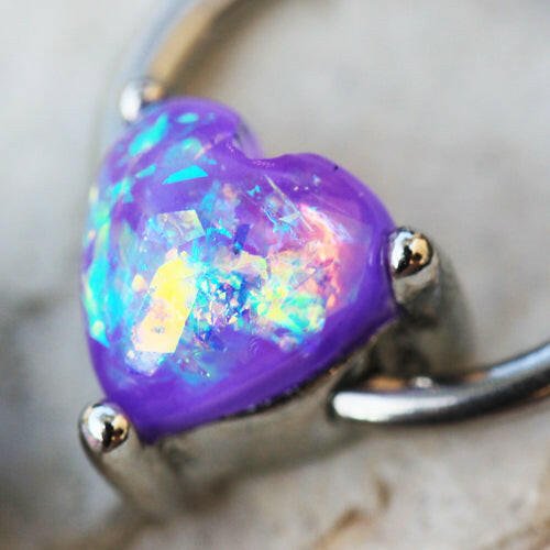 Stainless Steel Synthetic Opal Heart Snap-in Captive Bead Ring / Septum Ring Septum Ring Impulse Piercings Purple