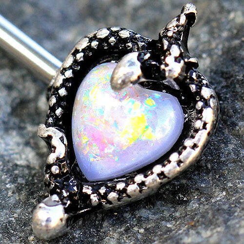 Stainless Steel Synthetic Opal Heart with Snake Nipple Bar Nipple Ring Impulse Piercings