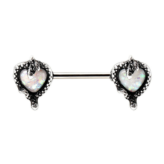 Stainless Steel Synthetic Opal Heart with Snake Nipple Bar Nipple Ring Impulse Piercings