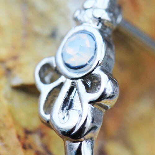 Stainless Steel Synthetic Opal Ribbon L Bend Half Nose Hoop