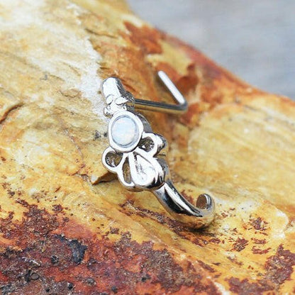 Stainless Steel Synthetic Opal Ribbon L Bend Half Nose Hoop