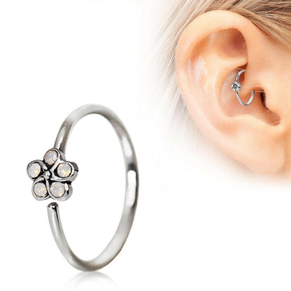 Stainless Steel Synthetic White Opal Flower Cartilage Earring / Nose Hoop Ring Nose Ring Impulse Piercings