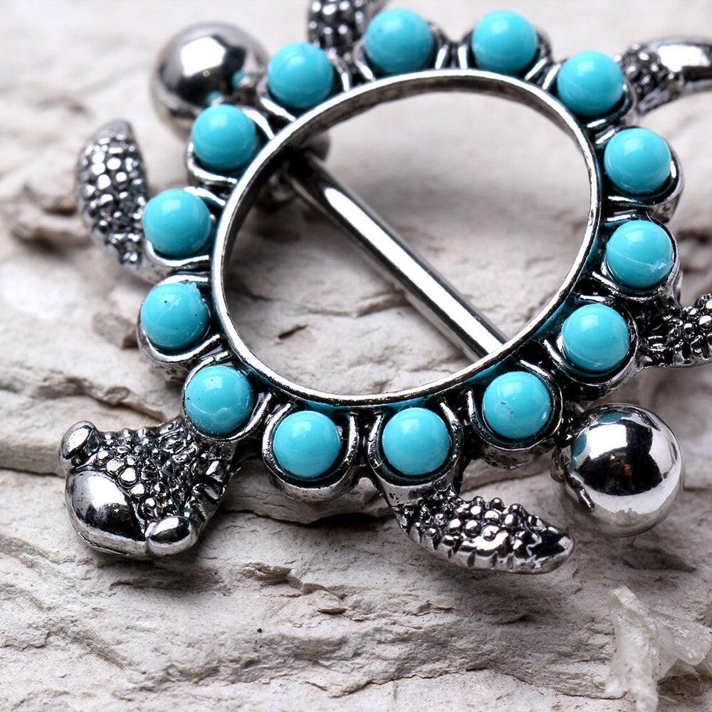 Stainless Steel Teal Blue Turtle Nipple Shield Nipple Ring Impulse Piercings