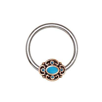 Stainless Steel Teal Ornate Bead Snap-in Captive Bead Ring / Septum Ring Septum Ring Impulse Piercings