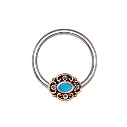Stainless Steel Teal Ornate Bead Snap-in Captive Bead Ring / Septum Ring - Skin Metals