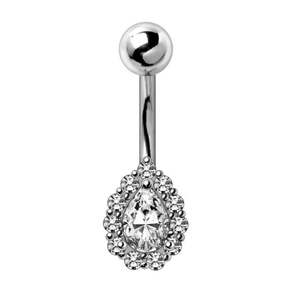 Stainless Steel Teardrop Cut CZ Navel Ring