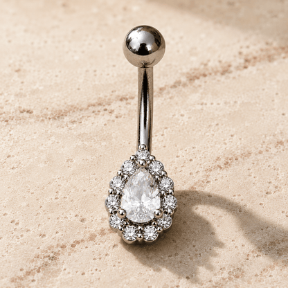 Stainless Steel Teardrop Cut CZ Navel Ring