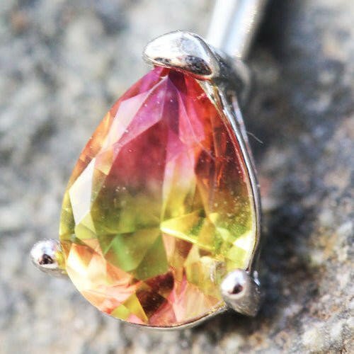 Stainless Steel Teardrop Synthetic Watermelon Tourmaline Navel Ring Navel Ring Impulse Piercings