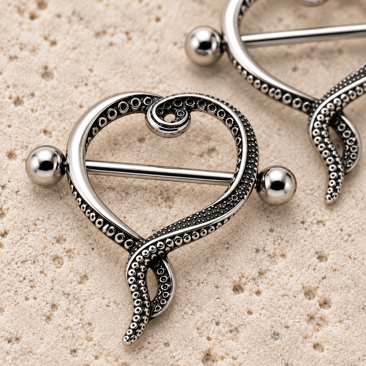 Stainless Steel Tentacle Heart Nipple Shield - Skin Metals