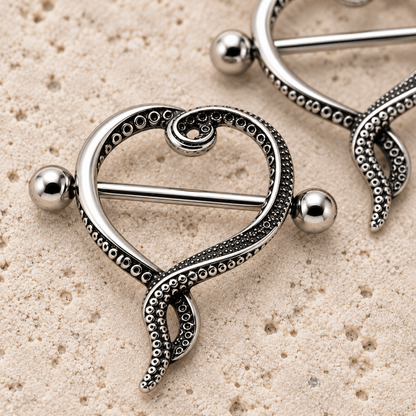 Stainless Steel Tentacle Heart Nipple Shield - Skin Metals
