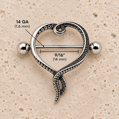 Stainless Steel Tentacle Heart Nipple Shield - Skin Metals