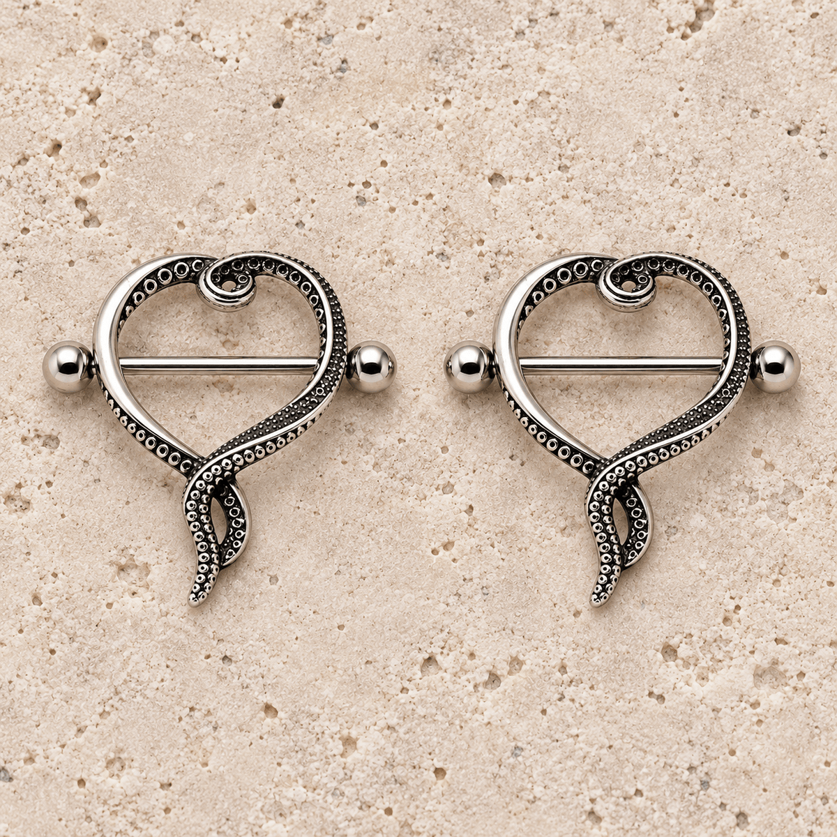 Stainless Steel Tentacle Heart Nipple Shield - Skin Metals