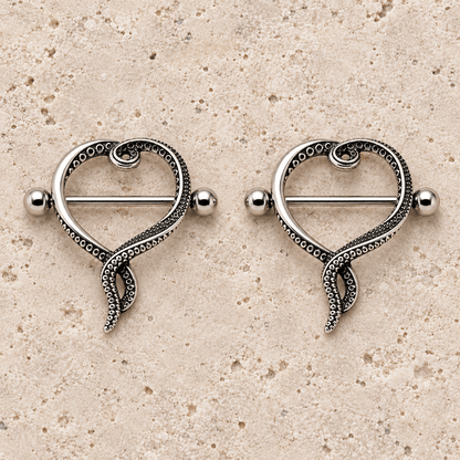 Stainless Steel Tentacle Heart Nipple Shield - Skin Metals