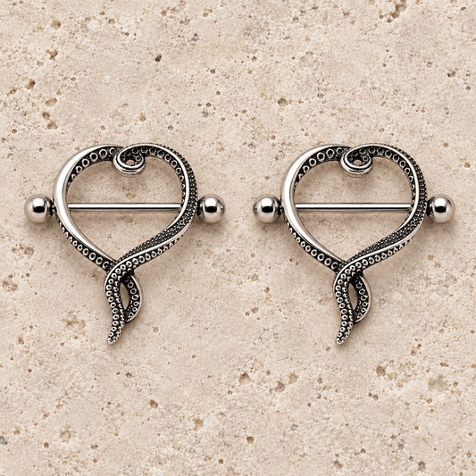 Stainless Steel Tentacle Heart Nipple Shield - Skin Metals