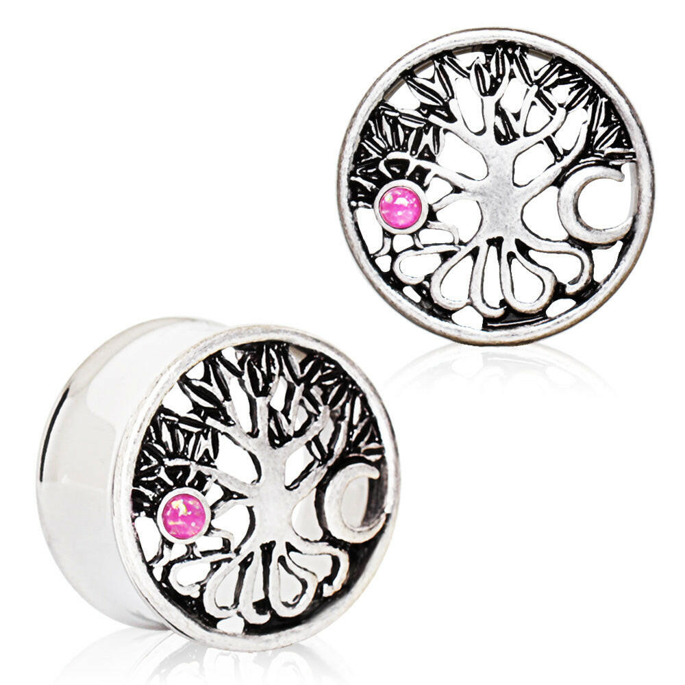 Stainless Steel Tree of Life Tunnel Plug with Sun & Moon Plugs Impulse Piercings 9/16"