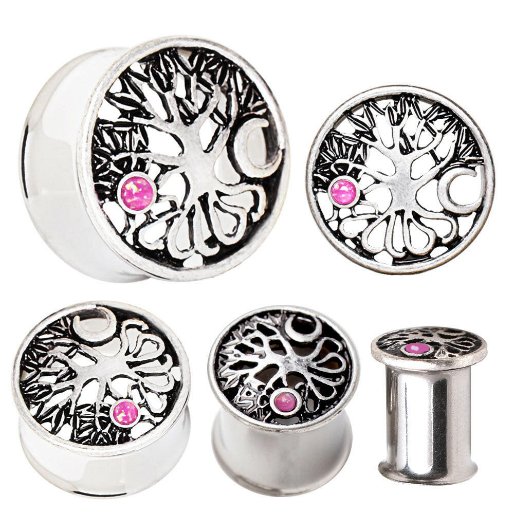 Stainless Steel Tree of Life Tunnel Plug with Sun & Moon Plugs Impulse Piercings