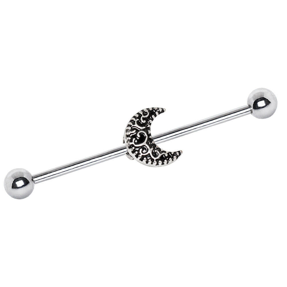 Stainless Steel Tribal Crescent Moon Industrial Barbell