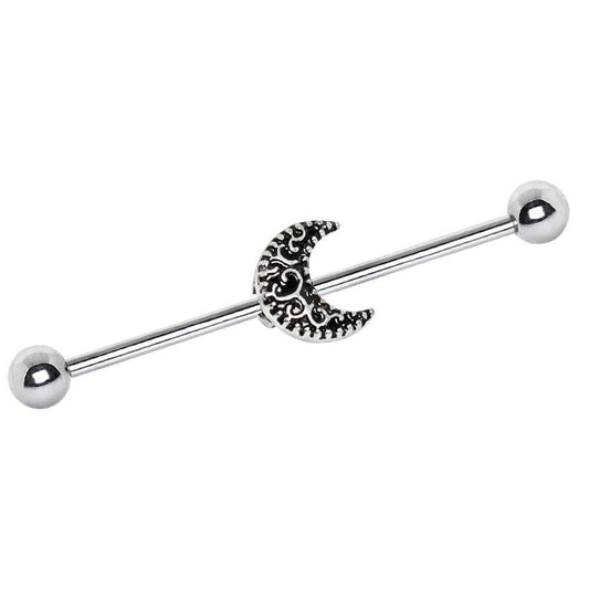 Stainless Steel Tribal Crescent Moon Industrial Barbell
