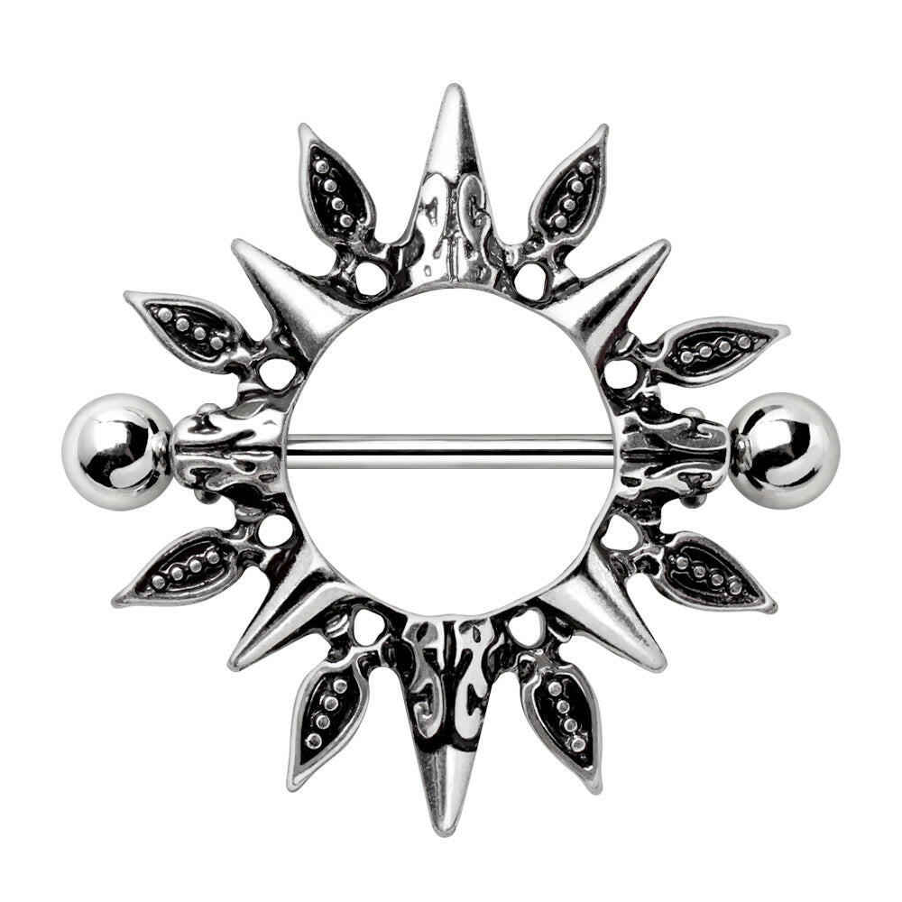 Stainless Steel Tribal Design Sunburst Nipple Shield Nipple Ring Impulse Piercings