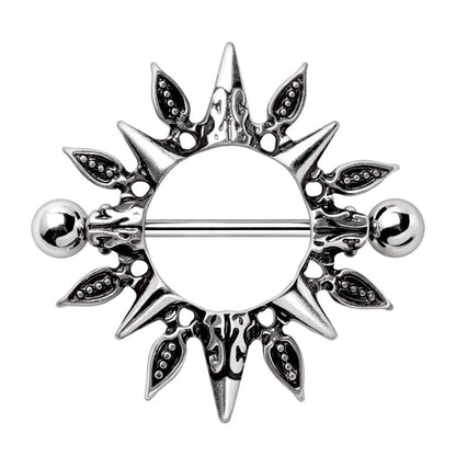 Stainless Steel Tribal Design Sunburst Nipple Shield - Skin Metals