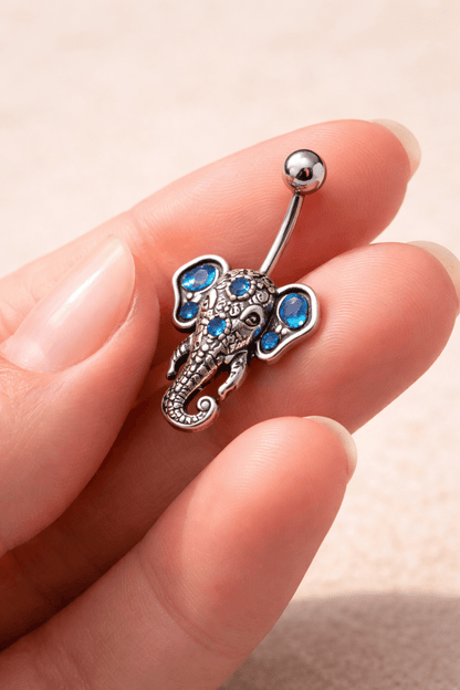 Stainless Steel Tribal Elephant Head Navel Ring Navel Ring Skin Metals