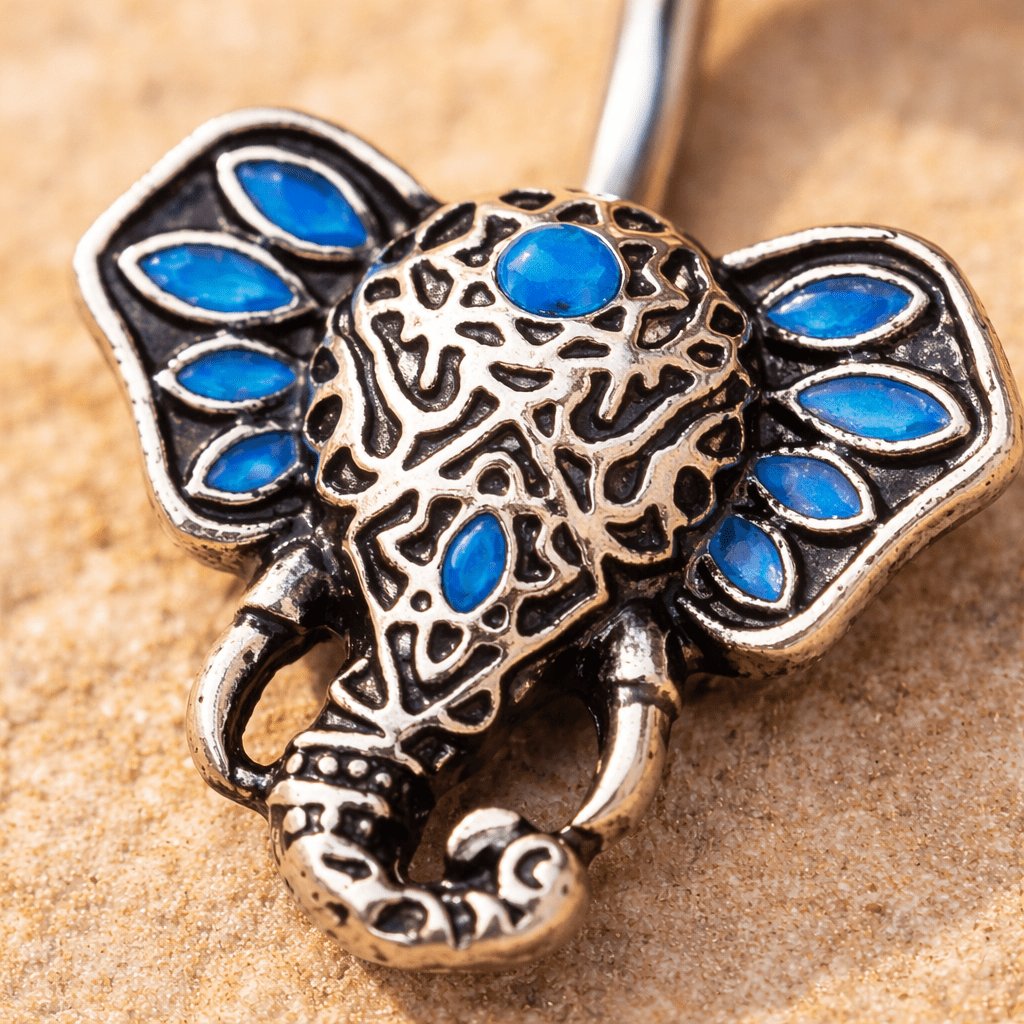 Stainless Steel Tribal Elephant Head Navel Ring Navel Ring Skin Metals