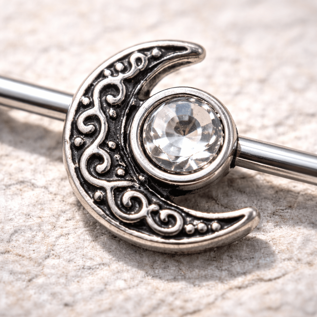 Stainless Steel Tribal Sun and Moon Industrial Barbell - Skin Metals