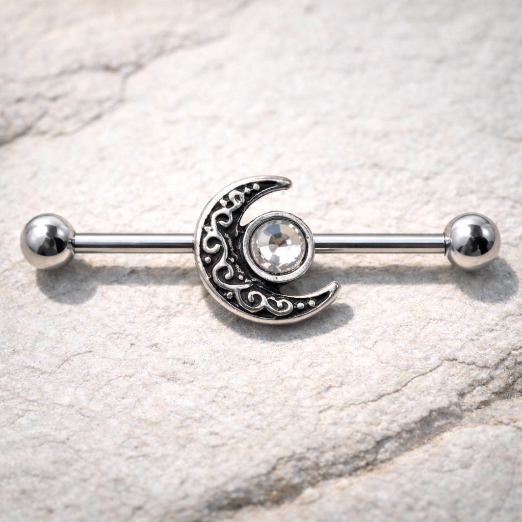 Stainless Steel Tribal Sun and Moon Industrial Barbell - Skin Metals