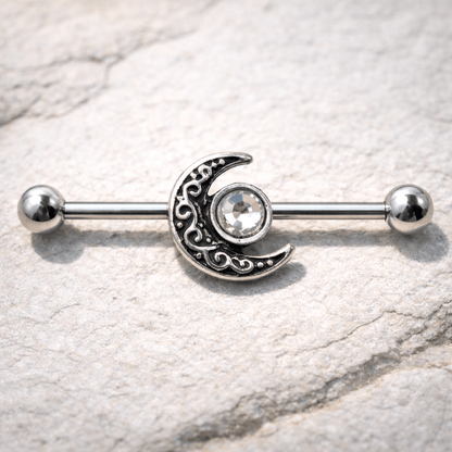 Stainless Steel Tribal Sun and Moon Industrial Barbell - Skin Metals