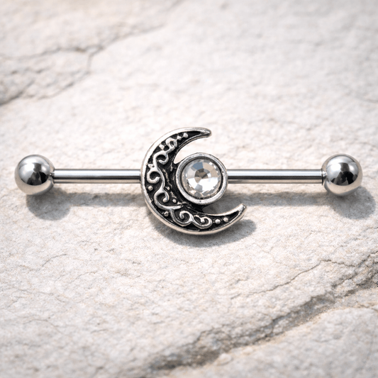 Stainless Steel Tribal Sun and Moon Industrial Barbell - Skin Metals