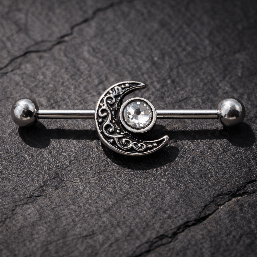 Stainless Steel Tribal Sun and Moon Industrial Barbell - Skin Metals