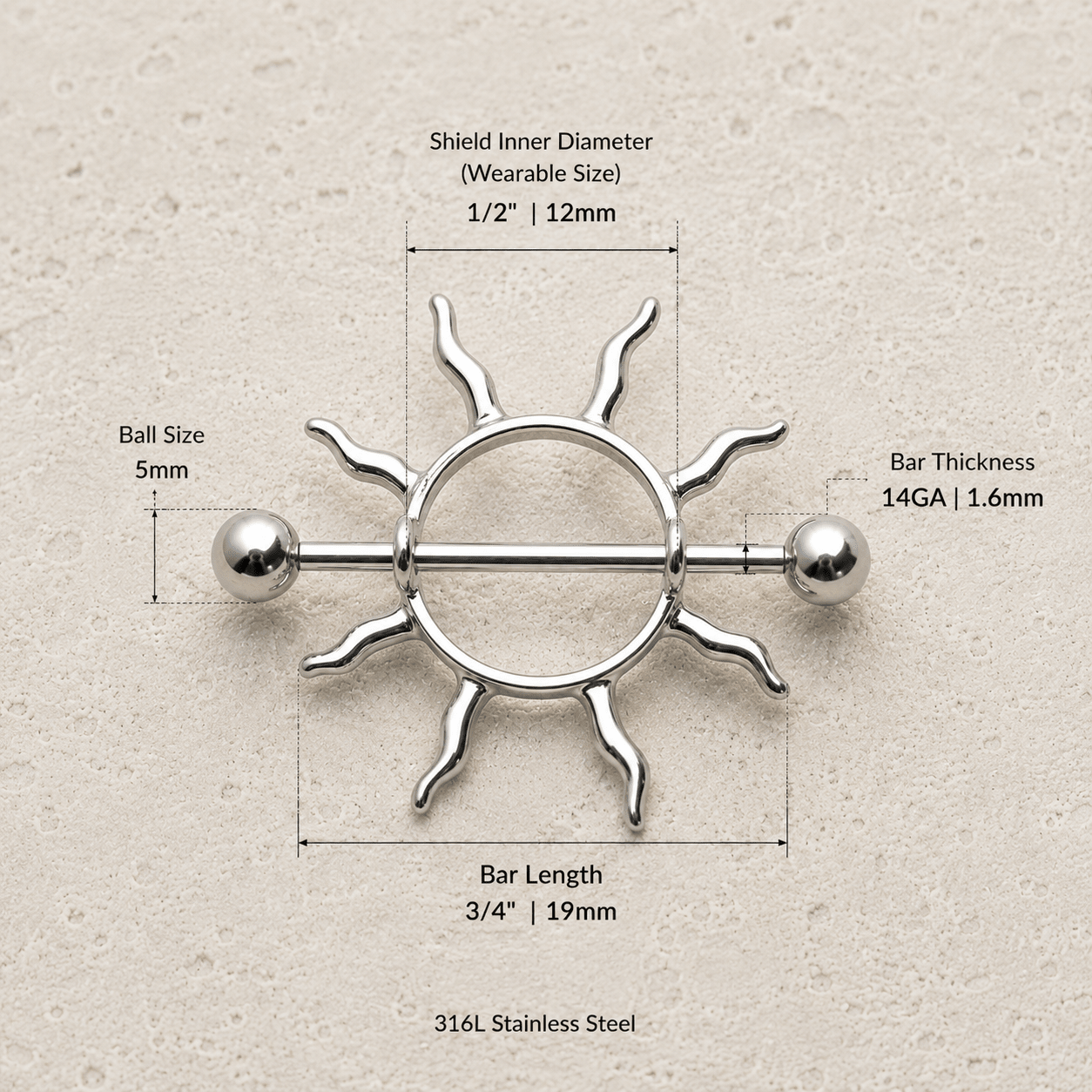 Stainless Steel Tribal Sun Nipple Shield product image