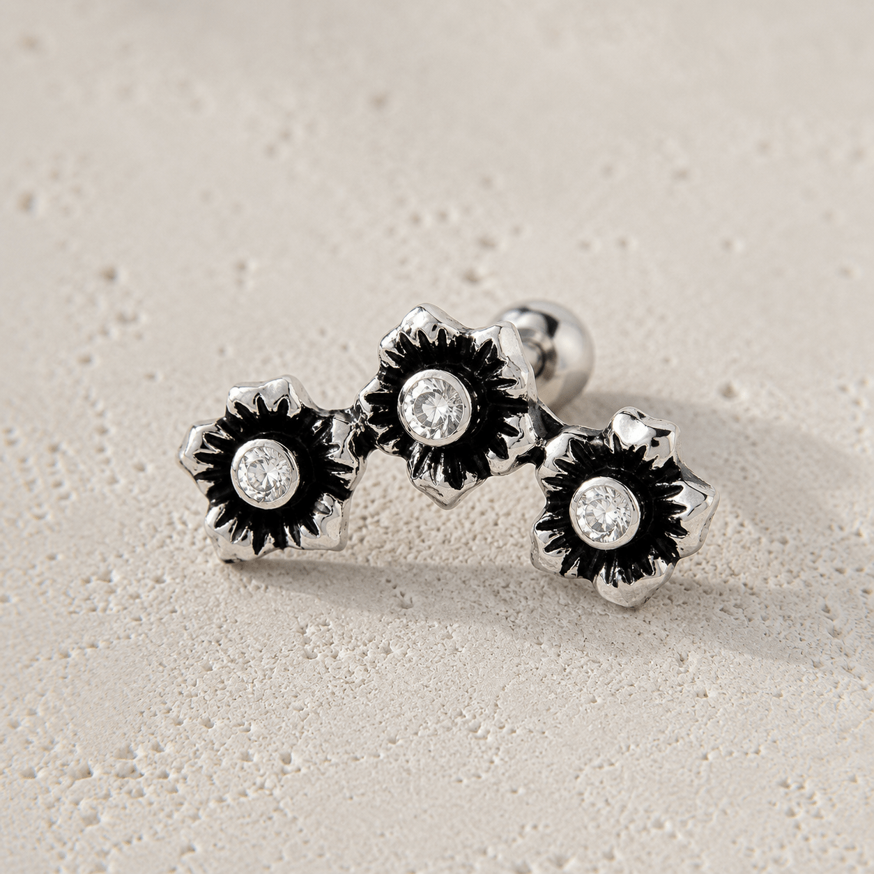 Stainless Steel Triple Flower Cartilage Earring