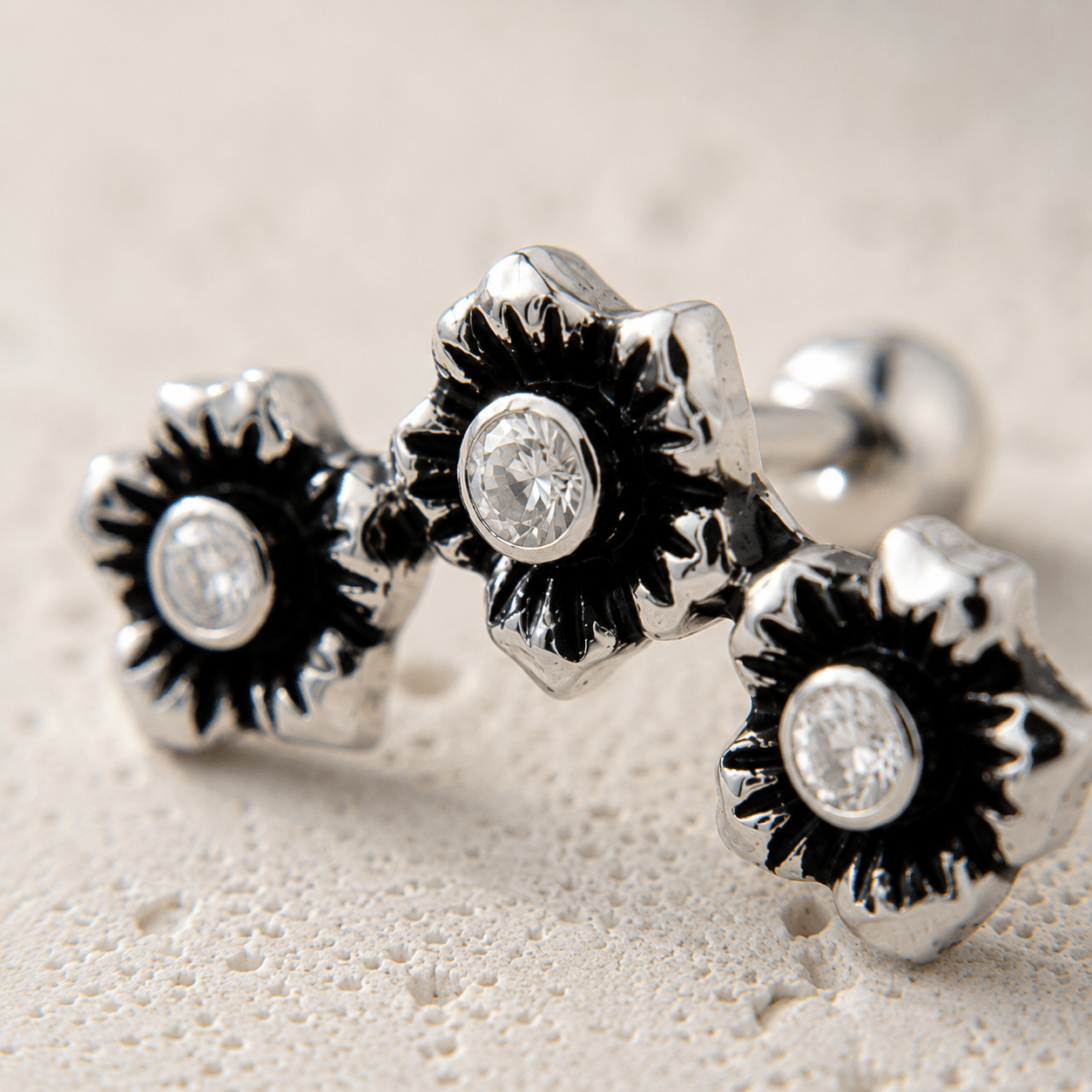 Stainless Steel Triple Flower Cartilage Earring