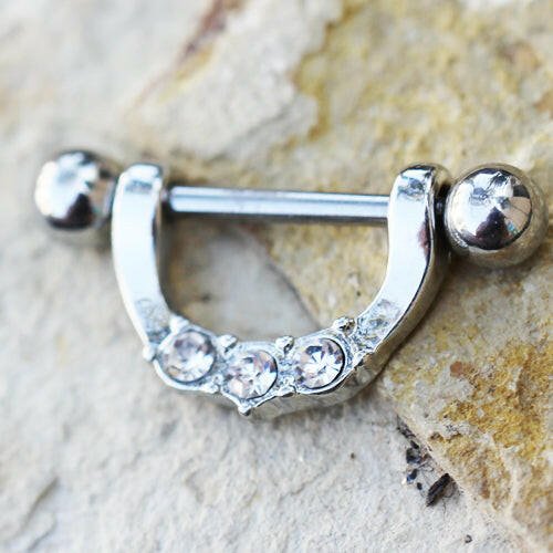 Stainless Steel Triple Gem Nipple Ring Nipple Ring Impulse Piercings