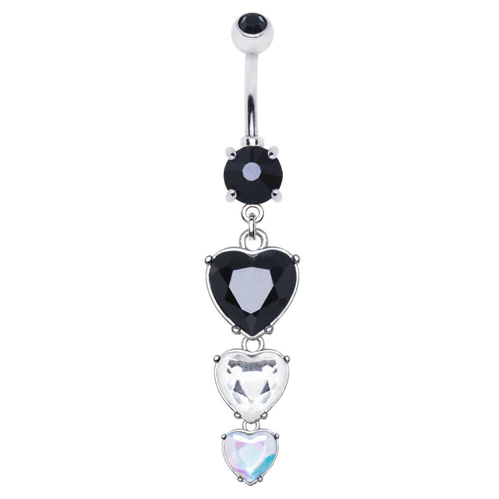 Stainless Steel Triple Heart Dangle Navel Ring Navel Ring Impulse Piercings