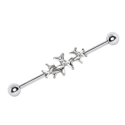 Stainless Steel Triple Jeweled Flower Industrial Barbell