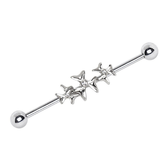 Stainless Steel Triple Jeweled Flower Industrial Barbell