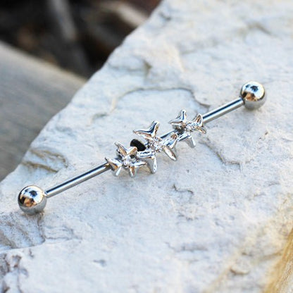 Stainless Steel Triple Jeweled Flower Industrial Barbell Industrial Barbell Impulse Piercings