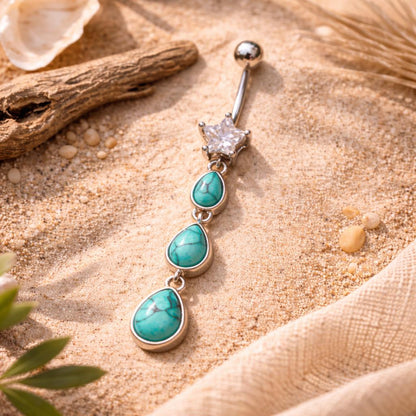 Stainless Steel Triple Teardrop Turquoise Dangle Navel Ring Navel Ring Skin Metals