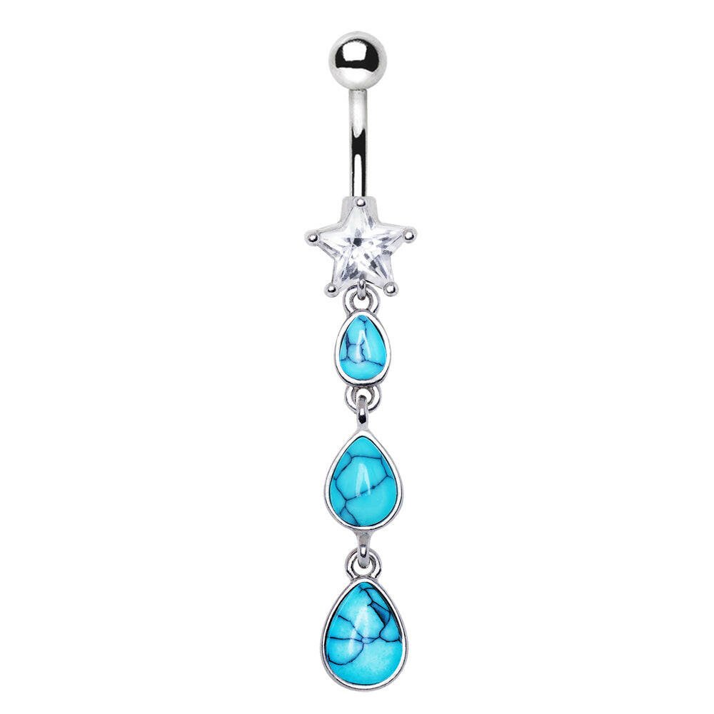 Stainless Steel Triple Teardrop Turquoise Dangle Navel Ring Navel Ring Impulse Piercings