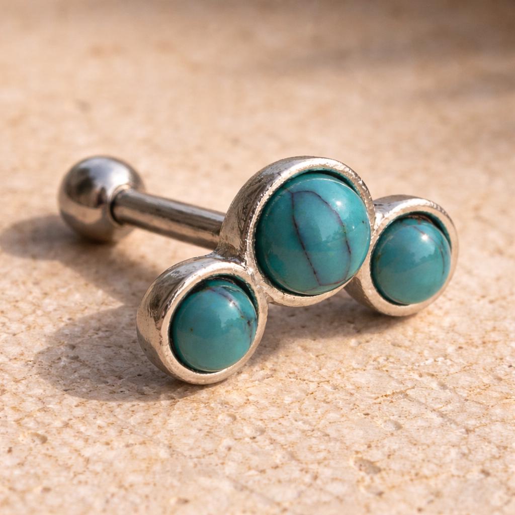 Stainless Steel Triple Turquoise Cartilage Earring Cartilage Earring Skin Metals