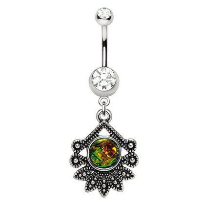 Stainless Steel Tropical Flower Dangle Navel Ring
