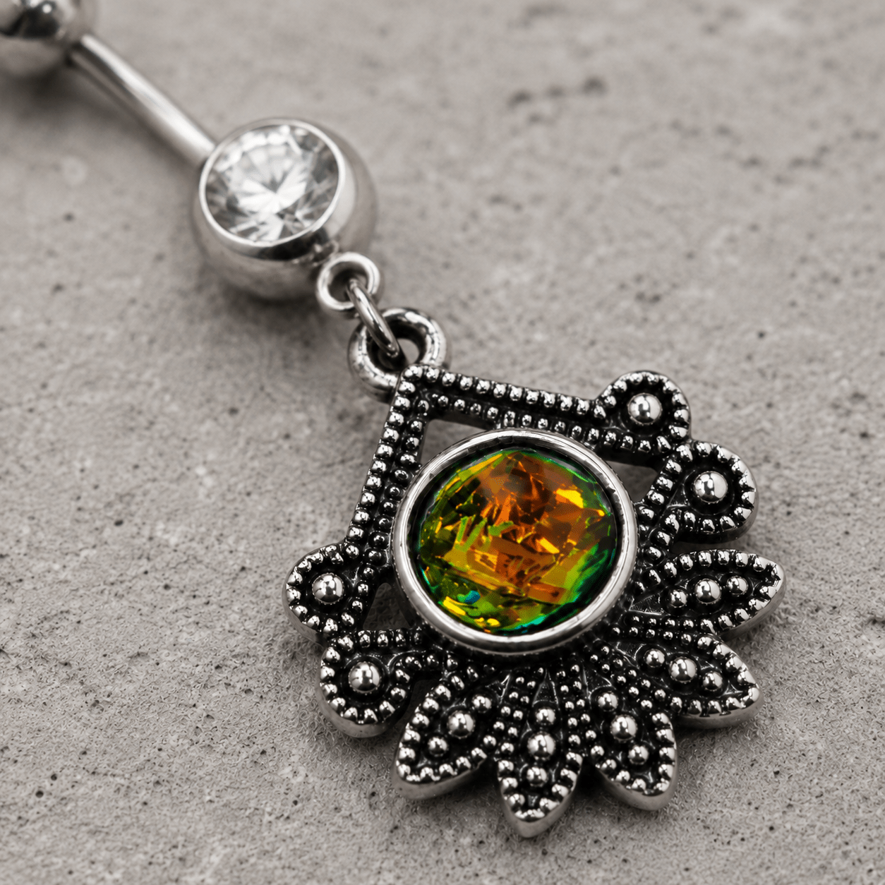 Stainless Steel Tropical Flower Dangle Navel Ring - Skin Metals