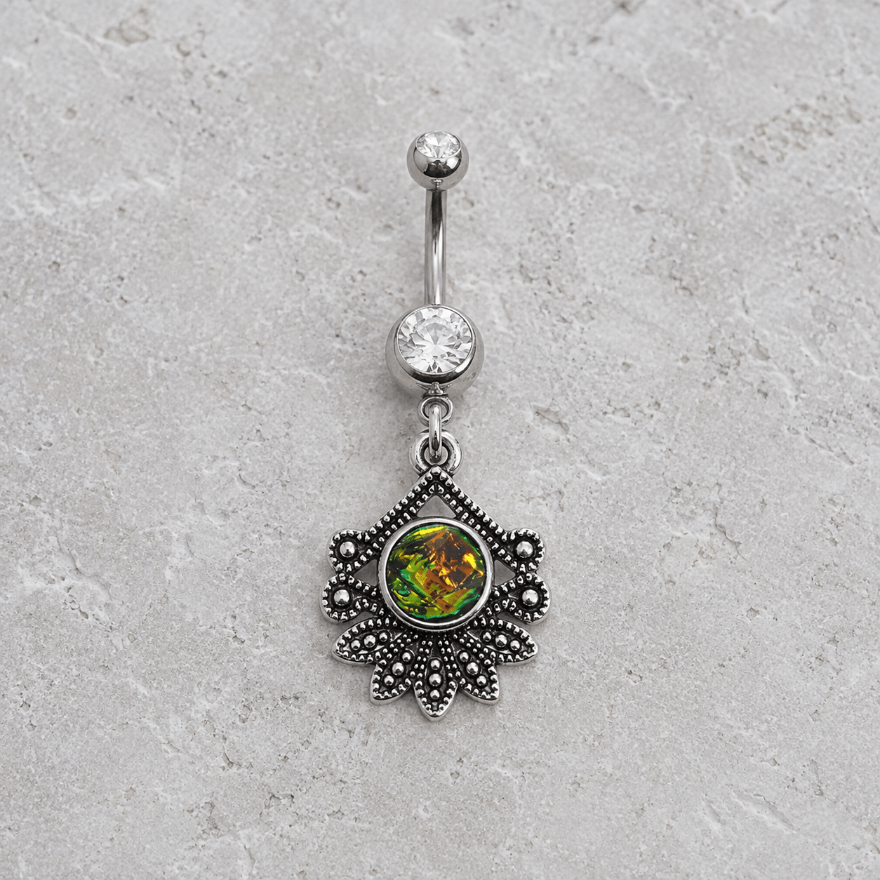 Stainless Steel Tropical Flower Dangle Navel Ring - Skin Metals