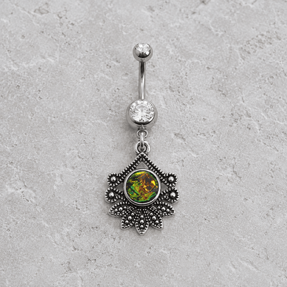 Stainless Steel Tropical Flower Dangle Navel Ring - Skin Metals