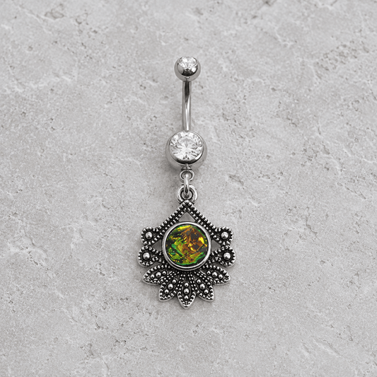 Stainless Steel Tropical Flower Dangle Navel Ring - Skin Metals